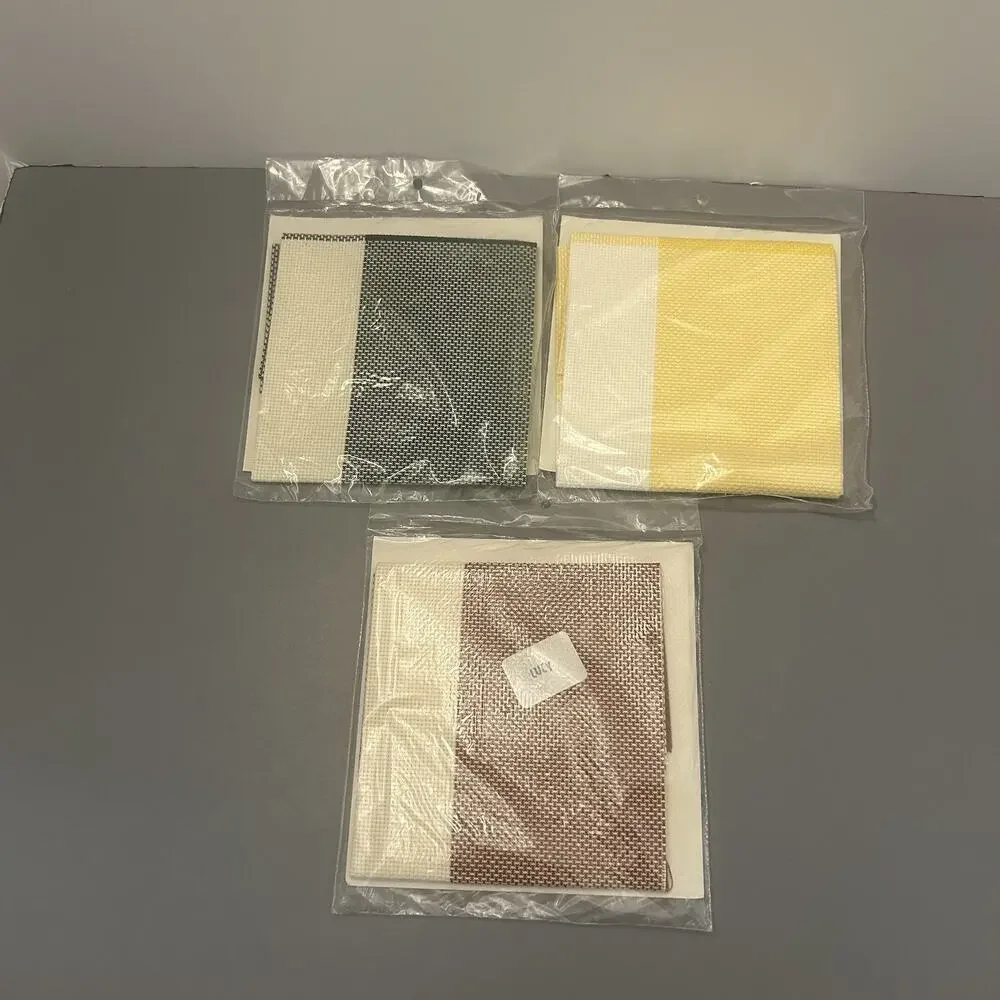 Lot of 3 Hopscotch Cross Stitch Fabric Green, Yellow, Red NOS Charles Craft VTG